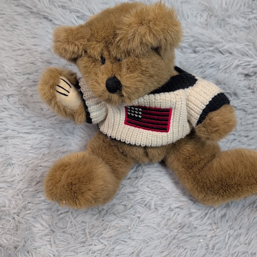 Vintage 1996 Embrace Plush Brown Bear‎ American Flag Sweater Stuffed Animal Toy